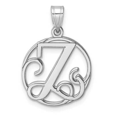 Small Fancy Script Letter Z Initial Pendant Sterling Silver Rhodium-Plated QC11257Z, MPN: QC11257Z,