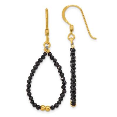 Gold-Plated Polished Black Spinel Teardrop Dangle Earrings Sterling Silver QE17383, MPN: QE17383,