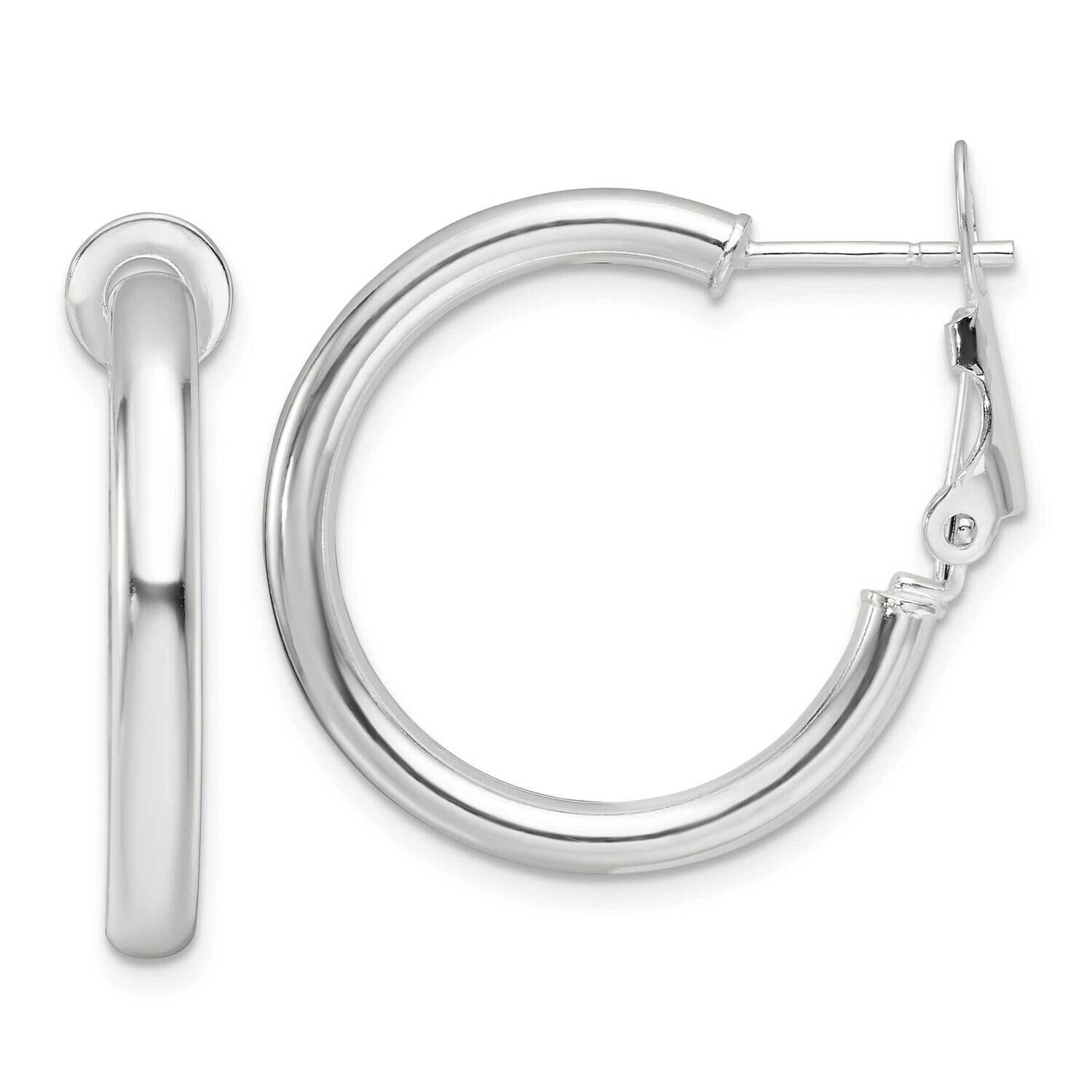 3.25mm Omega Back Round Hoop Earrings Sterling Silver Polished QE16951, MPN: QE16951,