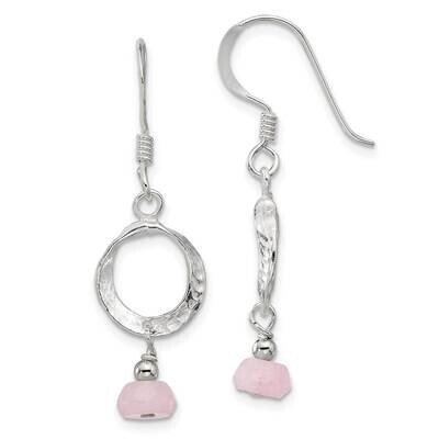 Textured Circle Rose Quartz Dangle Earrings Sterling Silver Polished QE17310, MPN: QE17310,