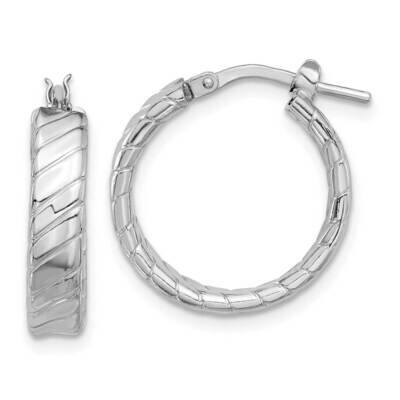 Polished Textured Hoop Earrings Sterling Silver Rhodium-Plated QE16806, MPN: QE16806,