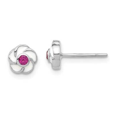 Madi K Enamel Pink CZ Flower Post Earrings Sterling Silver Rhodium-Plated QE17622, MPN: QE17622,