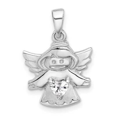 Heart CZ Angel Pendant Sterling Silver Rhodium-Plated QC11469, MPN: QC11469,