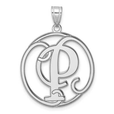 Large Fancy Script Letter P Initial Pendant Sterling Silver Rhodium-Plated QC11258P, MPN: QC11258P,