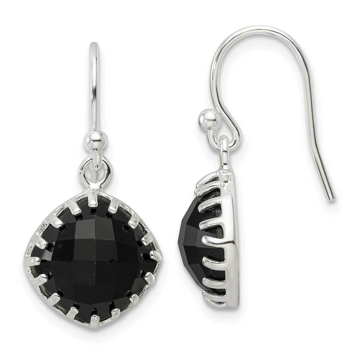 Checkerboard Onyx Cushion Dangle Earrings Sterling Silver Polished QE17401, MPN: QE17401,