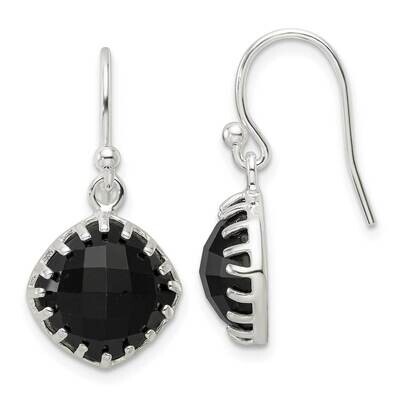 Checkerboard Onyx Cushion Dangle Earrings Sterling Silver Polished QE17401, MPN: QE17401,