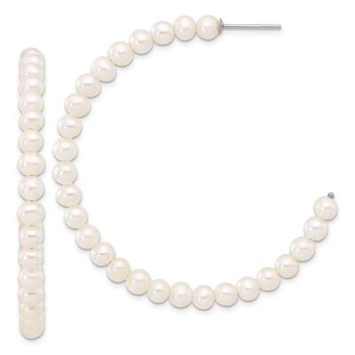 Rh-Plated 4-5mm Round Fwc Pearl Post C-Hoop Earrings Sterling Silver QE17246, MPN: QE17246,