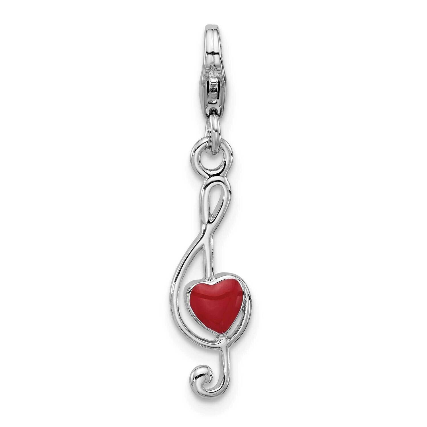 Amore La Vita Rhod-Plated Enamel Red Heart 3-D Musical Note Charm Sterling Silver QCC1287, MPN: QCC…