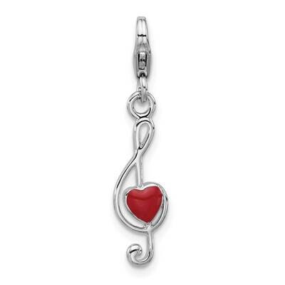 Amore La Vita Rhod-Plated Enamel Red Heart 3-D Musical Note Charm Sterling Silver QCC1287, MPN: QCC…