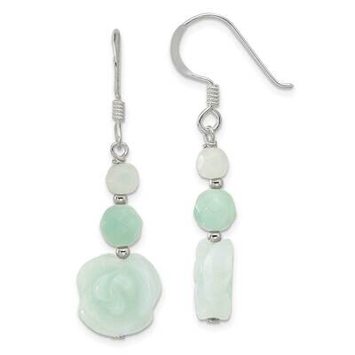 Amazonite Beads &amp; Rose Dangle Earrings Sterling Silver Polished QE17351, MPN: QE17351,