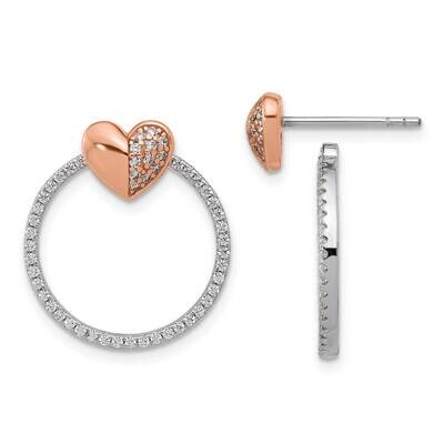 Rhodium-Plated Rose-Tone CZ Heart Open Circle Post Earrings Sterling Silver QE17524, MPN: QE17524,