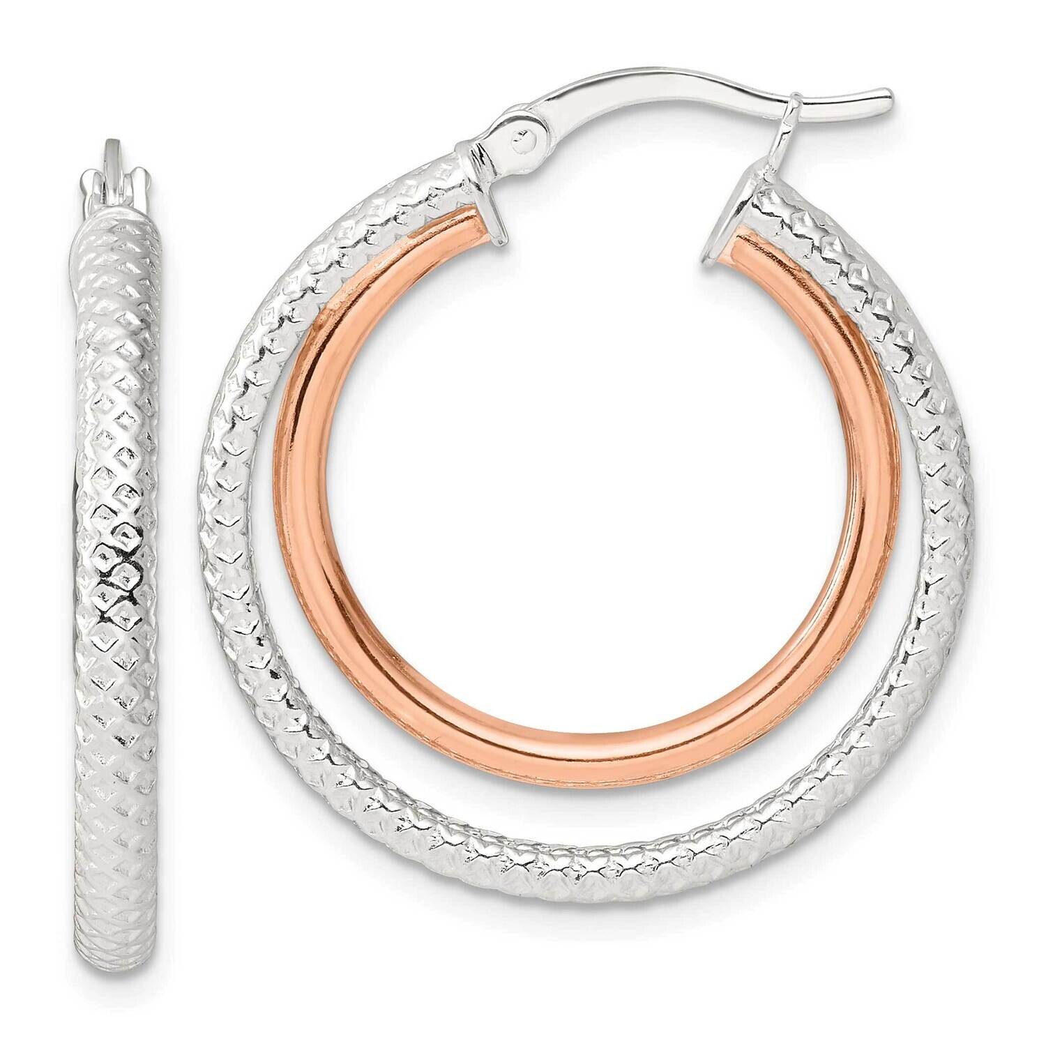 Rose-Tone Double Circle Hoop Earrings Sterling Silver QE16851, MPN: QE16851,