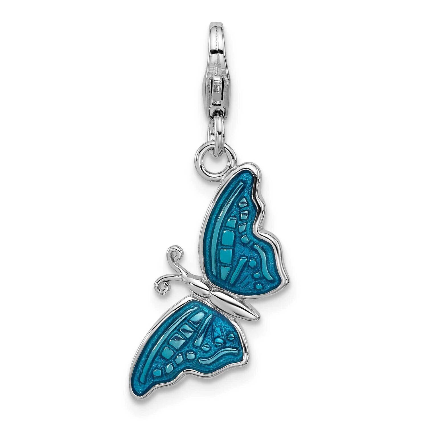 Amore La Vita Rh-Plated Blue Enameled 3-D Butterfly Charm Sterling Silver QCC1288, MPN: QCC1288,