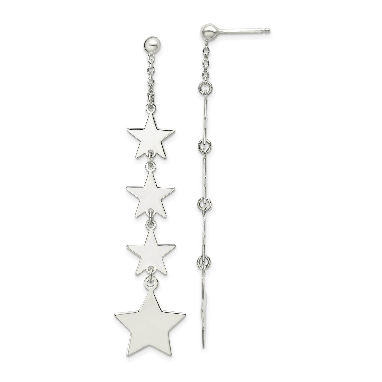 Mulitple Stars Drop Dangle Post Earrings Sterling Silver Polished QE14473