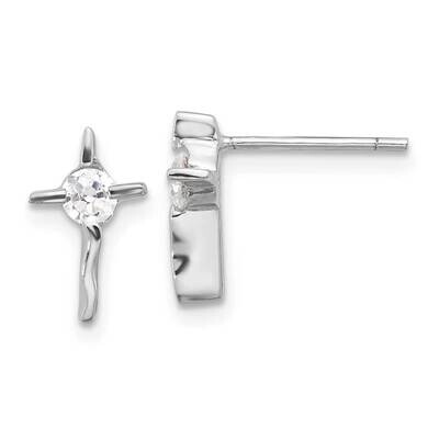 Polished CZ Wavy Cross Post Earrings Sterling Silver Rhodium-Plated QE17686, MPN: QE17686,