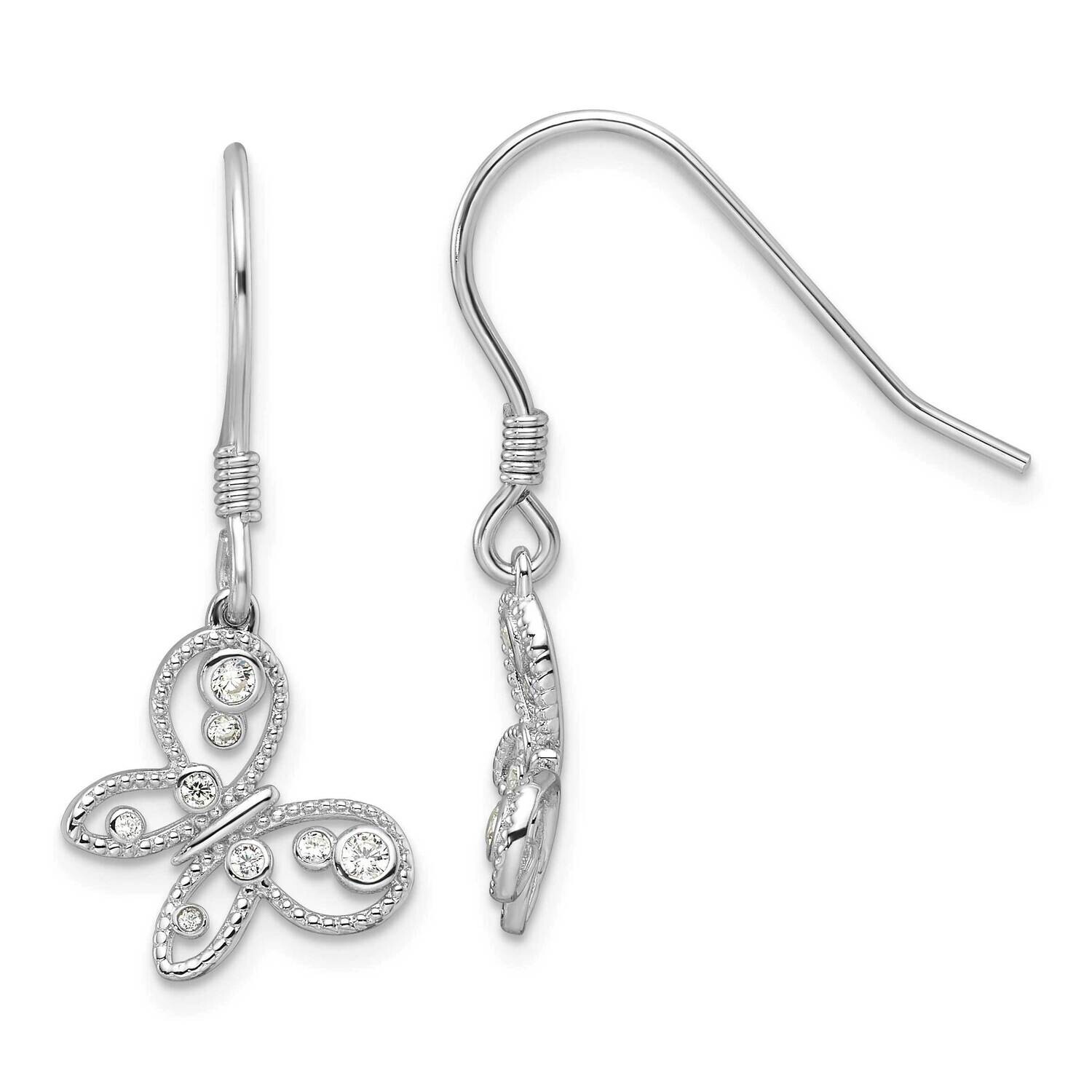 CZ Butterfly Shepherd Hook Earrings Sterling Silver Rhodium-Plated QE16773, MPN: QE16773,