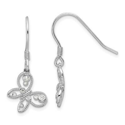 CZ Butterfly Shepherd Hook Earrings Sterling Silver Rhodium-Plated QE16773, MPN: QE16773,