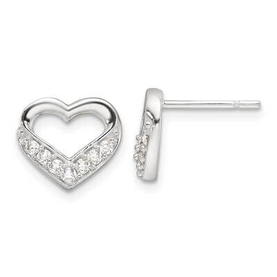 CZ Heart Post Earrings Sterling Silver Polished QE17514, MPN: QE17514,