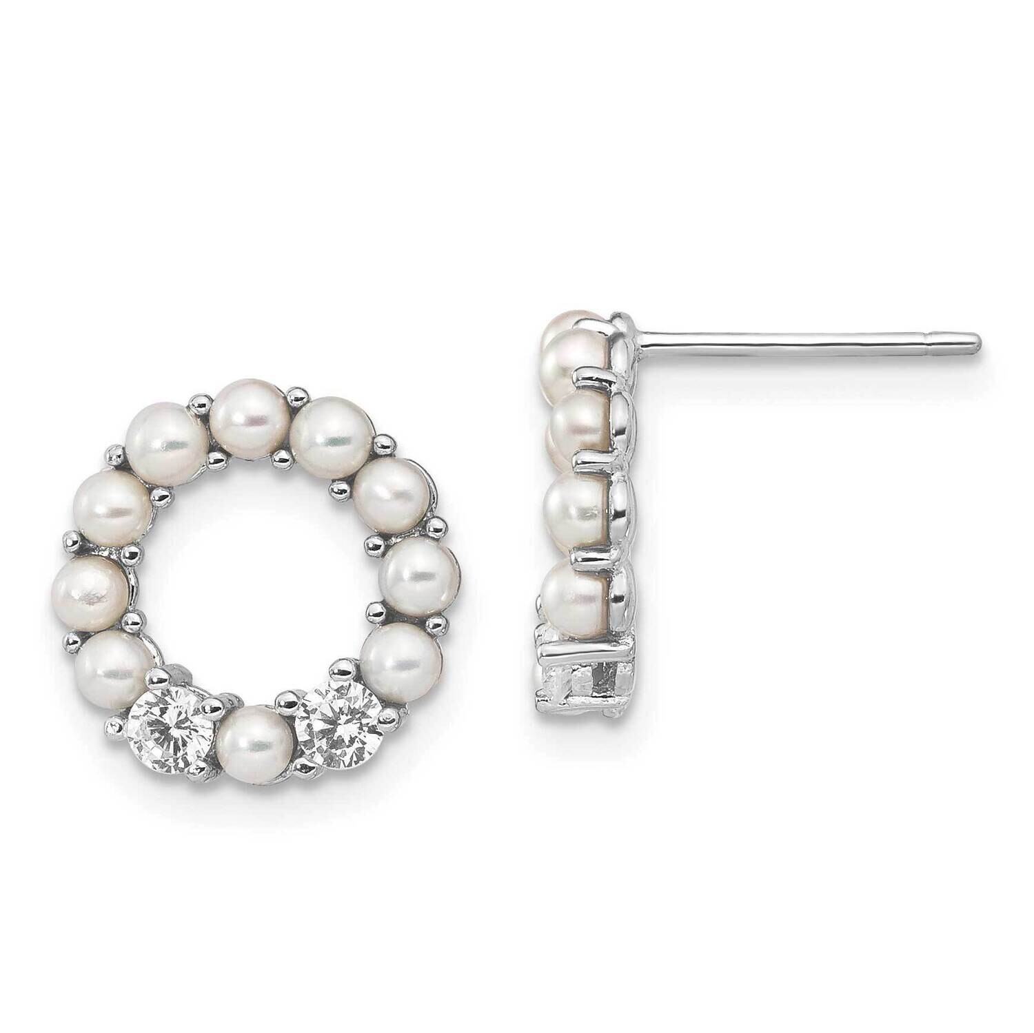 2-2.5mm Button Fwc Pearl CZ Earrings Sterling Silver Rhodium-Plated QE15466, MPN: QE15466, 19690415…