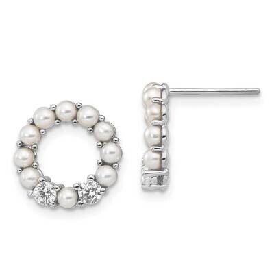 2-2.5mm Button Fwc Pearl CZ Earrings Sterling Silver Rhodium-Plated QE15466, MPN: QE15466, 19690415…