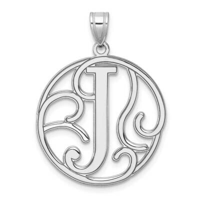 Large Fancy Script Letter J Initial Pendant Sterling Silver Rhodium-Plated QC11258J, MPN: QC11258J,