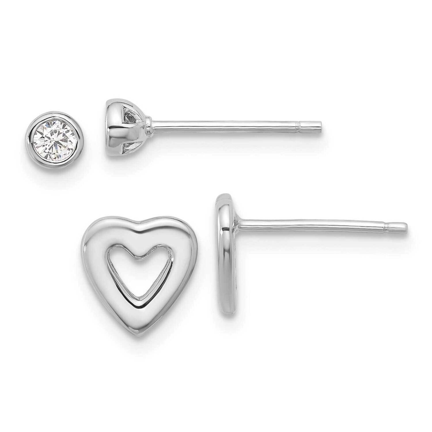CZ Heart Post Earrings Set Sterling Silver Rhodium-Plated QE16720SET, MPN: QE16720SET,