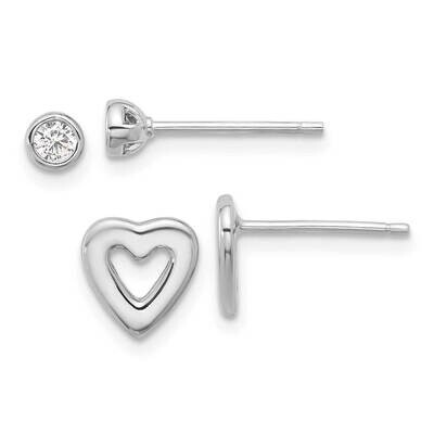 CZ Heart Post Earrings Set Sterling Silver Rhodium-Plated QE16720SET, MPN: QE16720SET,