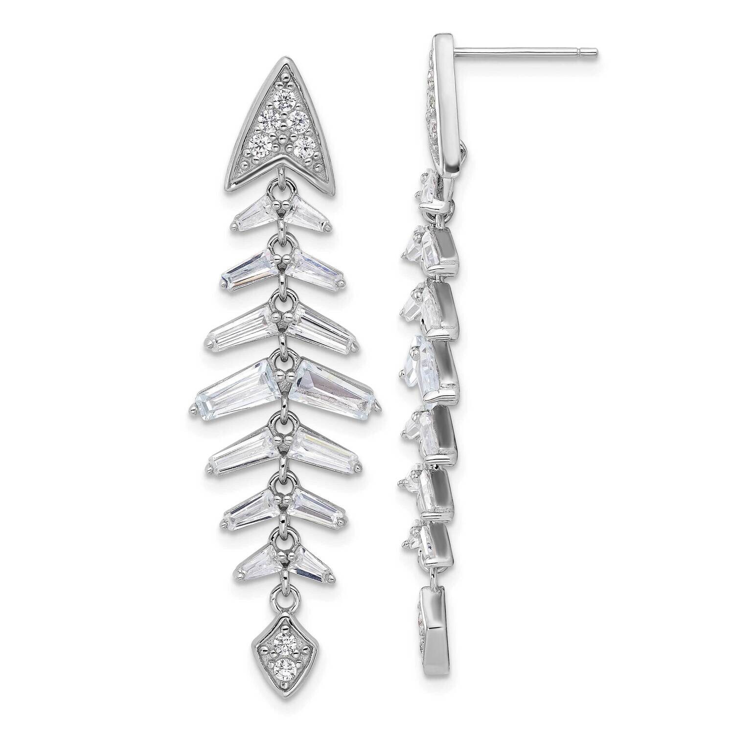 Cheryl M Brilliant-Cut Tapered Baguette-Cut CZ Post Dangle Earrings Sterling Silver Rhodium-Plated …