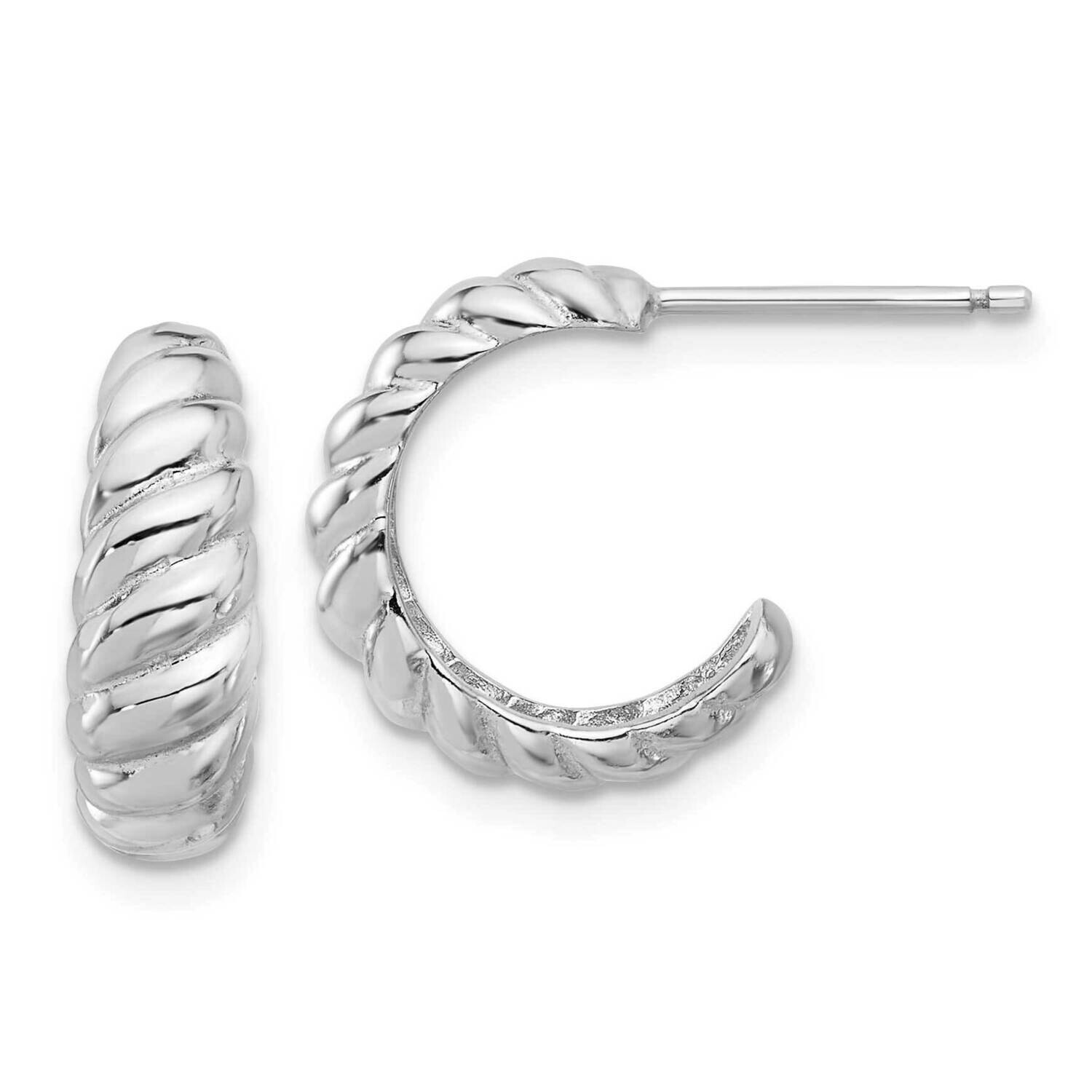 Scalloped Post Hoop Earrings Sterling Silver Rhodium-Plated QE16995, MPN: QE16995,