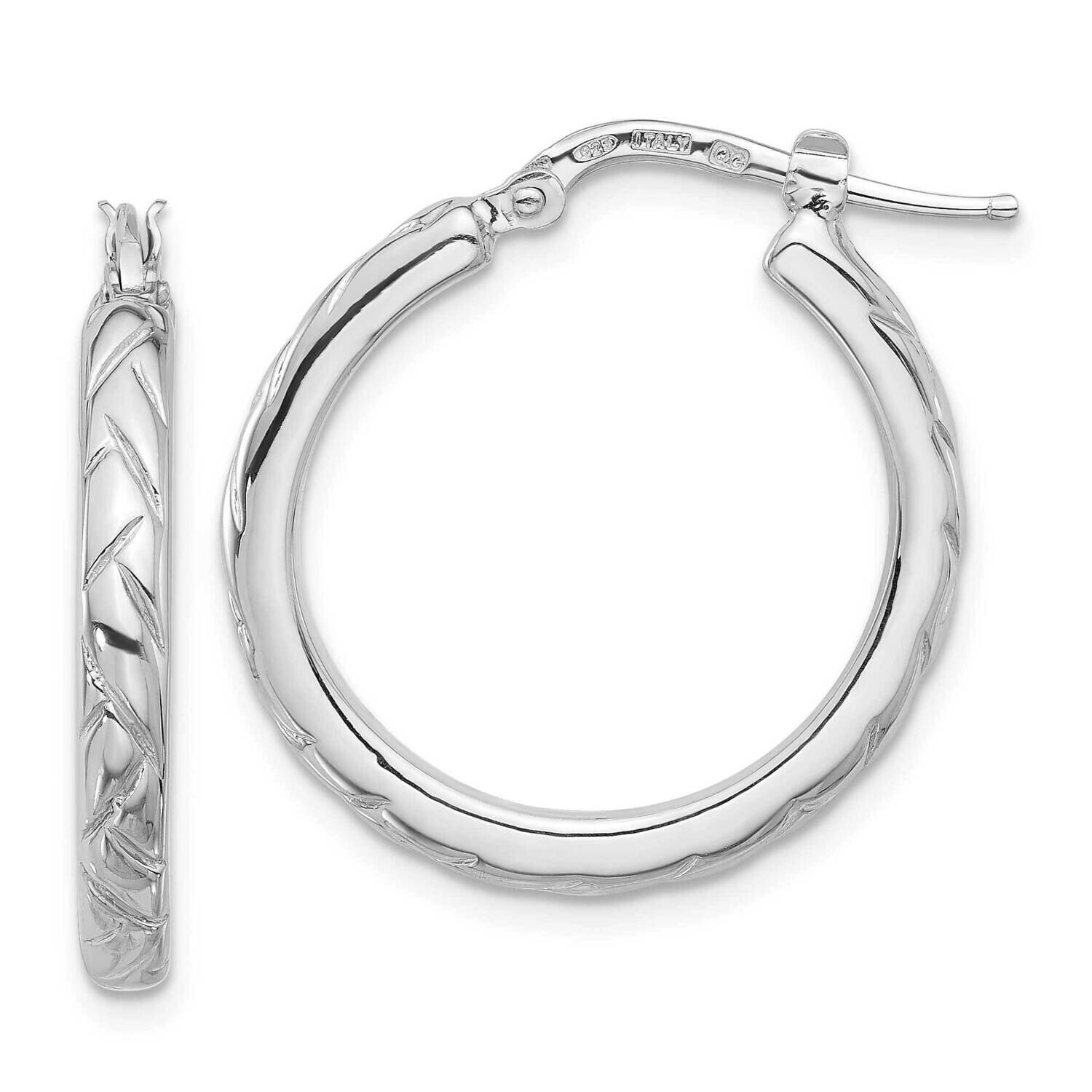 Polished Textured Hoop Earrings Sterling Silver Rhodium-Plated QE16808