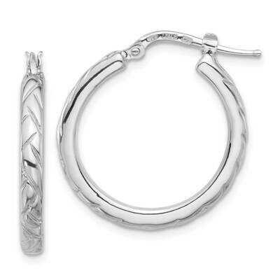 Polished Textured Hoop Earrings Sterling Silver Rhodium-Plated QE16808, MPN: QE16808,