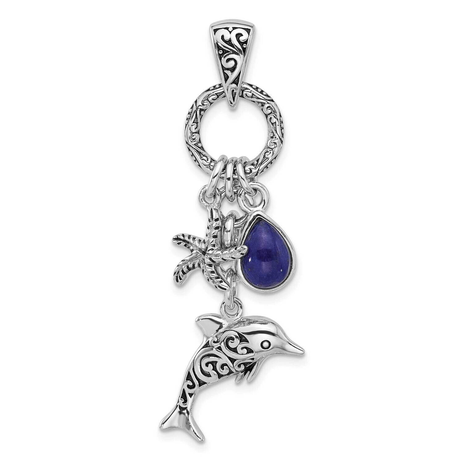 Rhod/Oxidized Lapis Lazuli Dolphin/Starfish Pendant Sterling Silver QC11359, MPN: QC11359,
