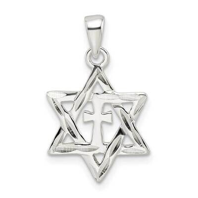Diamond-Cut Star Of David Cross Pendant Sterling Silver Polished QC11239, MPN: QC11239,