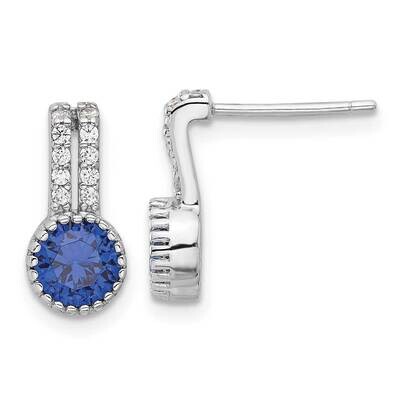 Rh-Plated Polished Created Blue Spinel &amp; CZ Post Earrings Sterling Silver QE17458, MPN: QE17458,