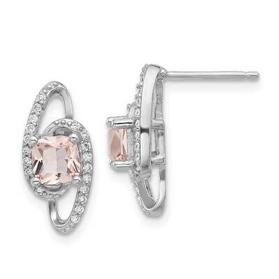 Cheryl M Cushion-Cut Simulated Morganite White Brilliant-Cut CZ Post Dangle Earrings Sterling Silve…