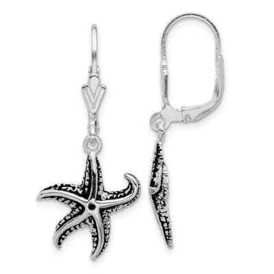 Oxidized Starfish Dangle Leverback Earrings Sterling Silver Rhodium-Plated QE17566, MPN: QE17566,