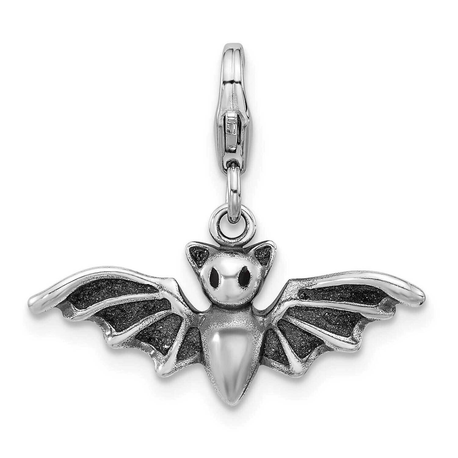 Amore La Vita Rhodium-Plated Antiqued 3-D Bat Charm Sterling Silver QCC1294, MPN: QCC1294,