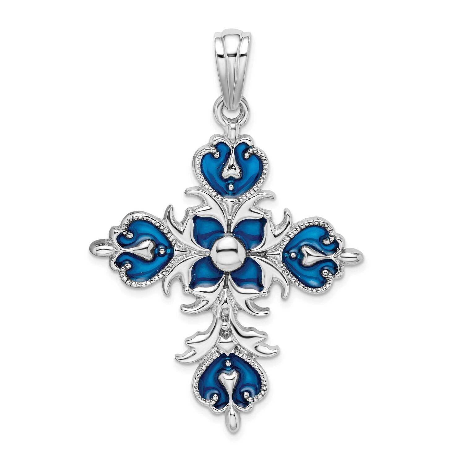 Enameled Fleur De Lis Cross Pendant Sterling Silver Polished QC9787, MPN: QC9787, 637218184286