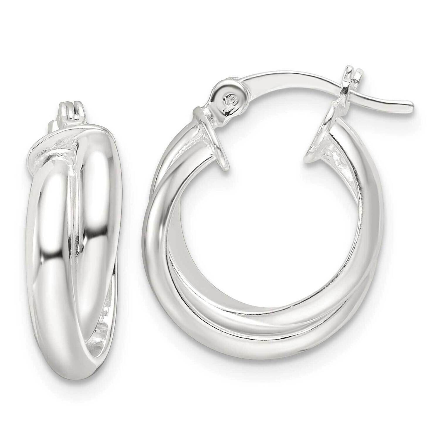 Twisted Double Hoop Earrings Sterling Silver Polished QE16858, MPN: QE16858,