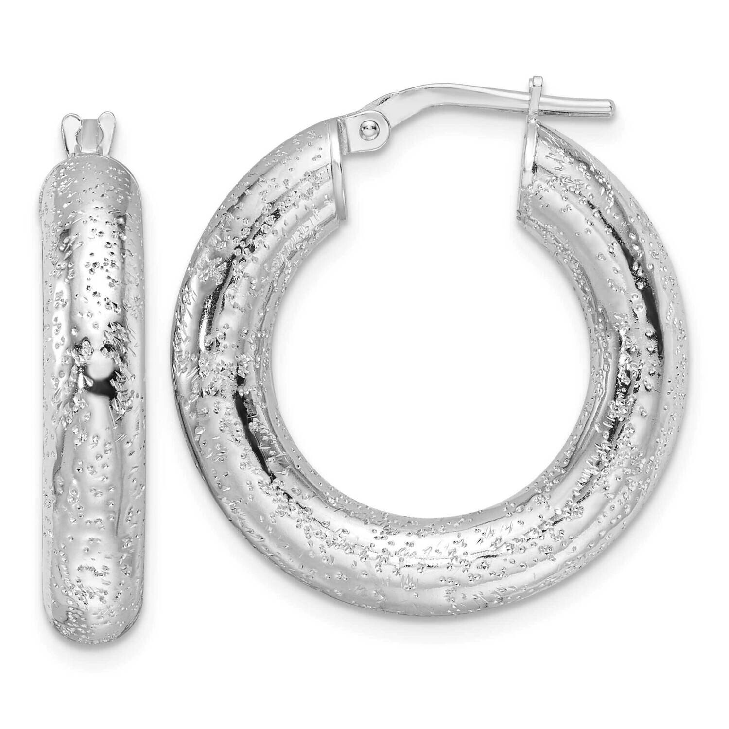 Laser-Cut 5mm Round Hoop Earrings Sterling Silver Rhodium-Plated QE16872, MPN: QE16872,