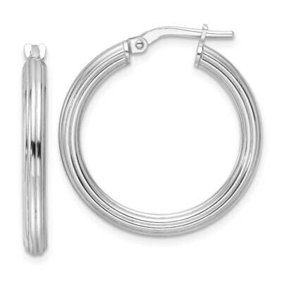 Rh-Plated Polished Ridged 3mm Round Hoop Earrings Sterling Silver QE16868, MPN: QE16868,