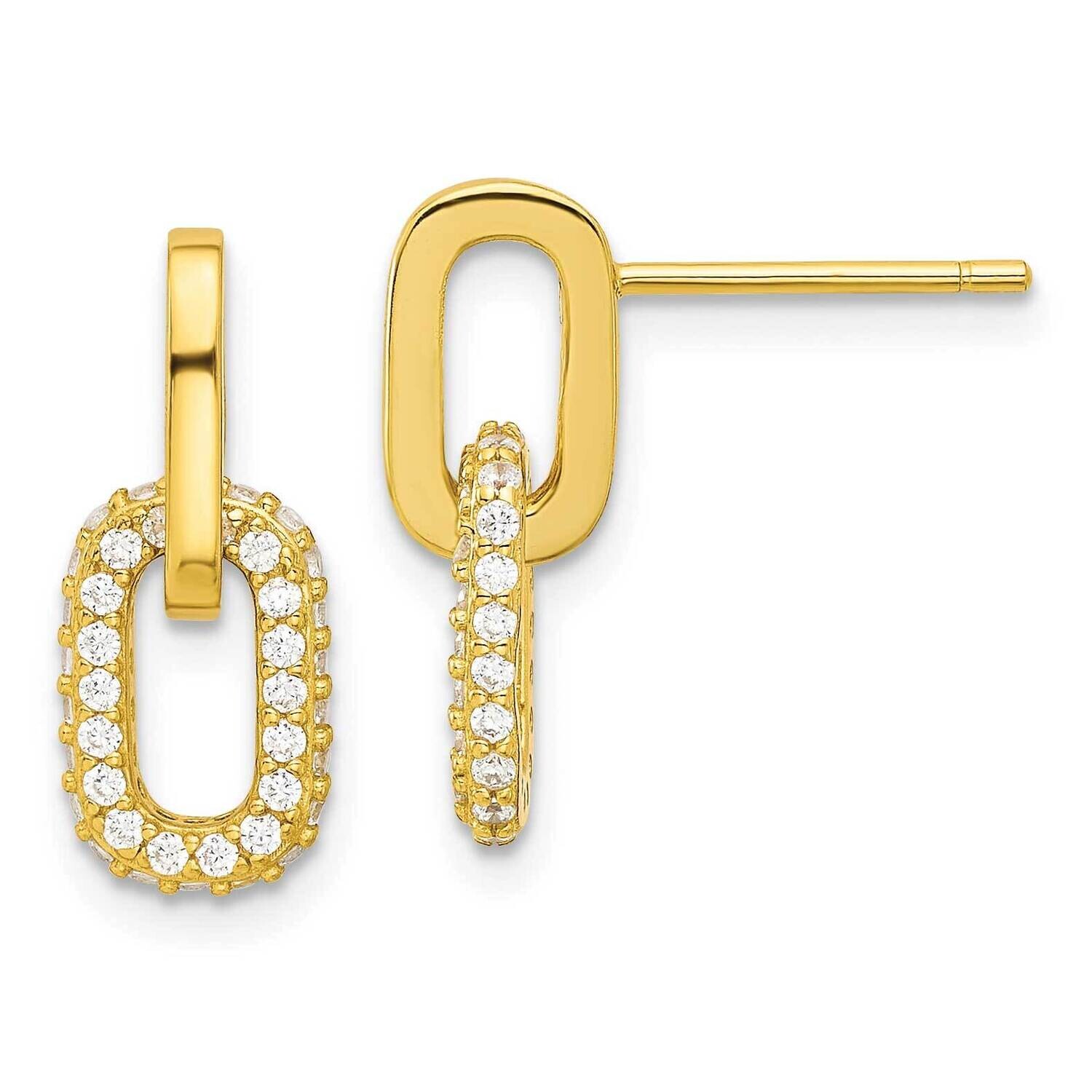 Gold-Tone Micro Pave CZ Link Design Post Dangle Earrings Sterling Silver QE17034GP, MPN: QE17034GP,