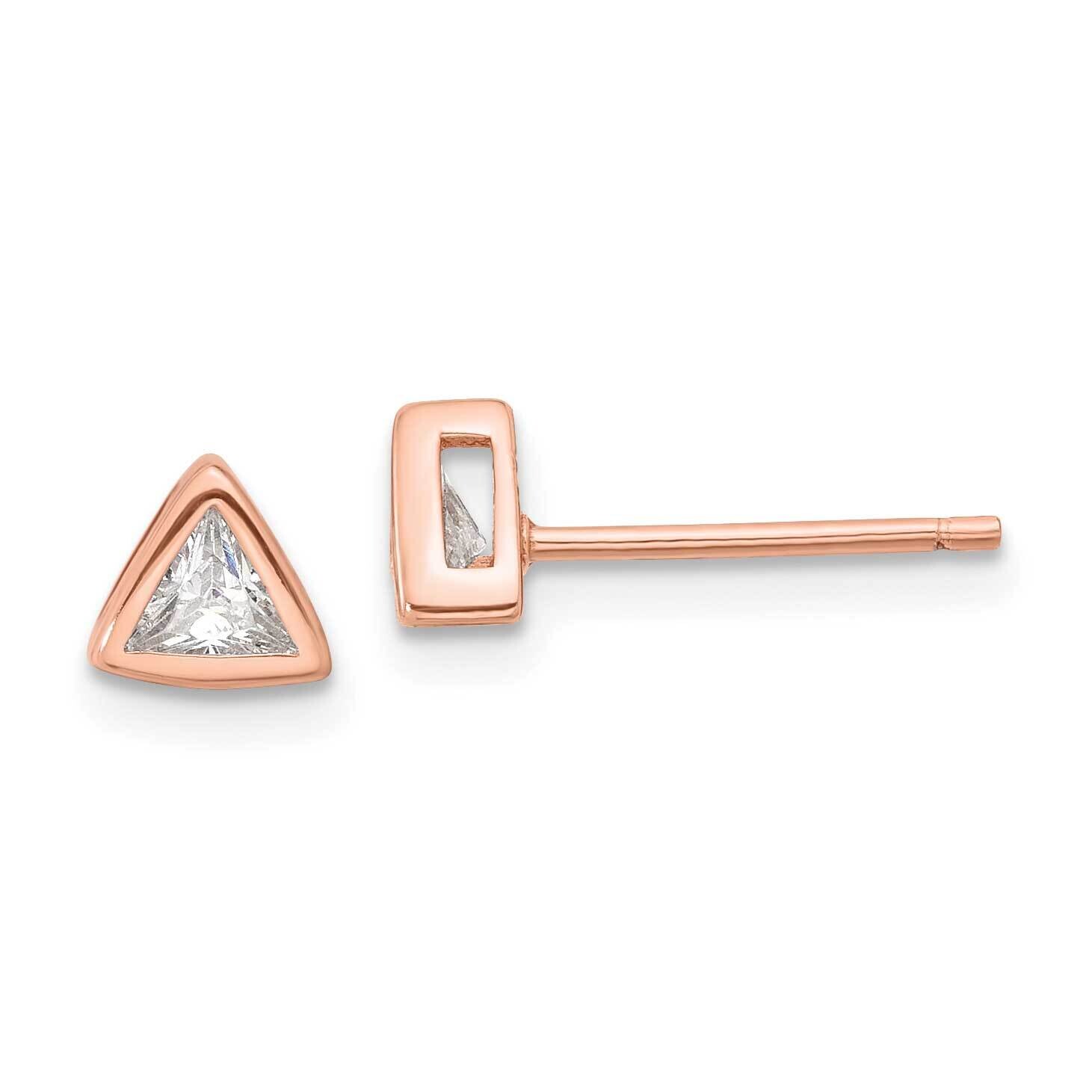 Rose-Tone Polished 4mm CZ Triangle Post Stud Earrings Sterling Silver QE17127RP