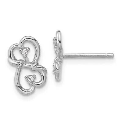 Polished Double Heart CZ Post Earrings Sterling Silver Rhodium-Plated QE17492, MPN: QE17492,