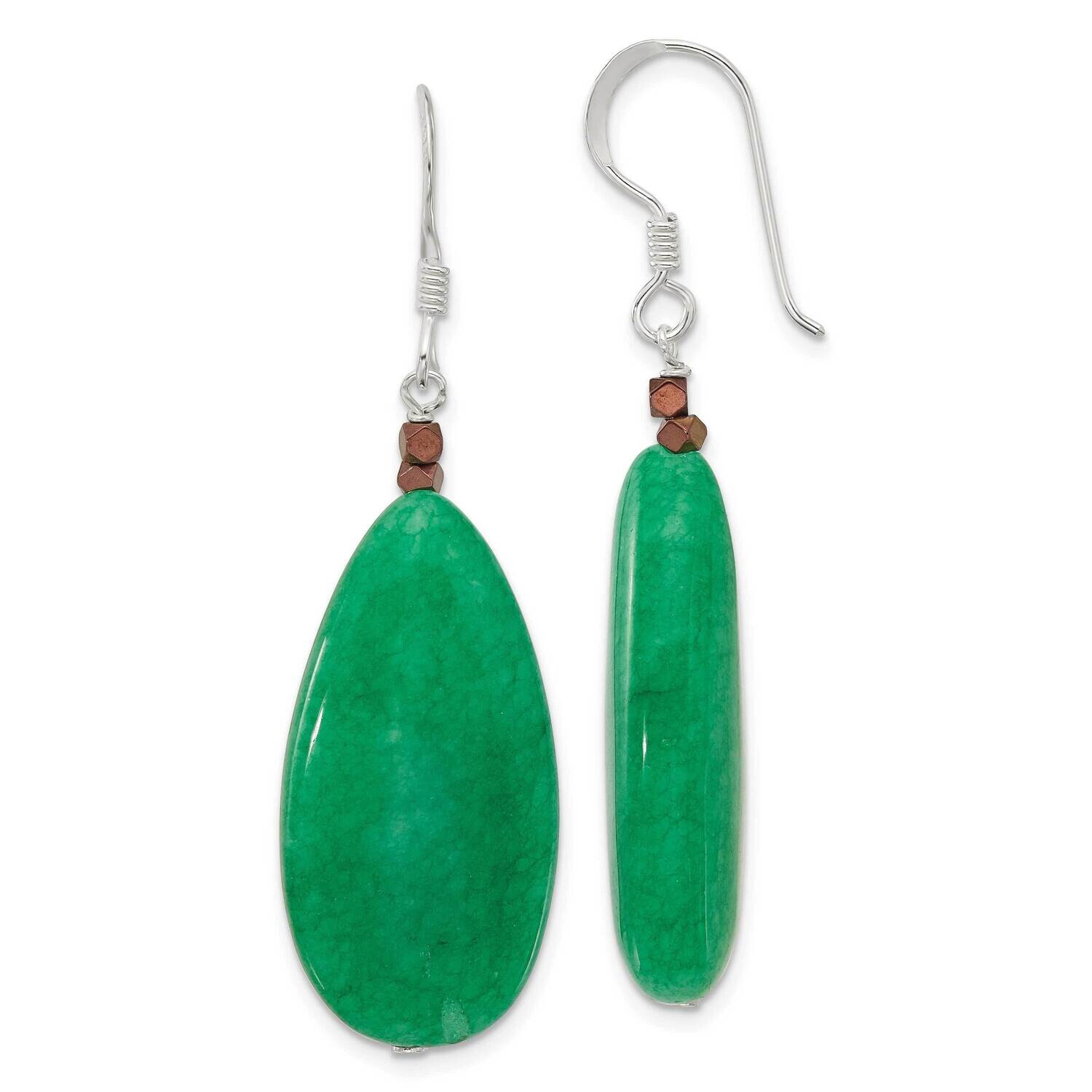 Green Jade Hematite Bronze Color Base Metal Earrings Sterling Silver QE16697, MPN: QE16697,