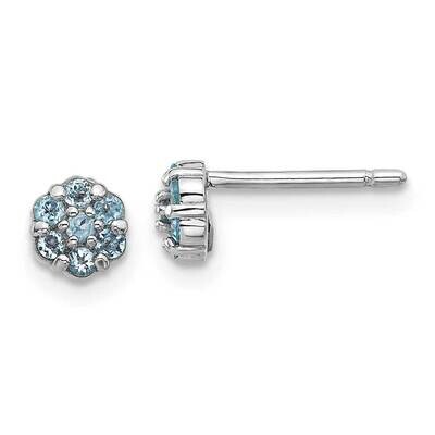 Rhodium-Plated Light SwiBlue Topaz Flower Post Earrings Sterling Silver QE17760BT, MPN: QE17760BT,