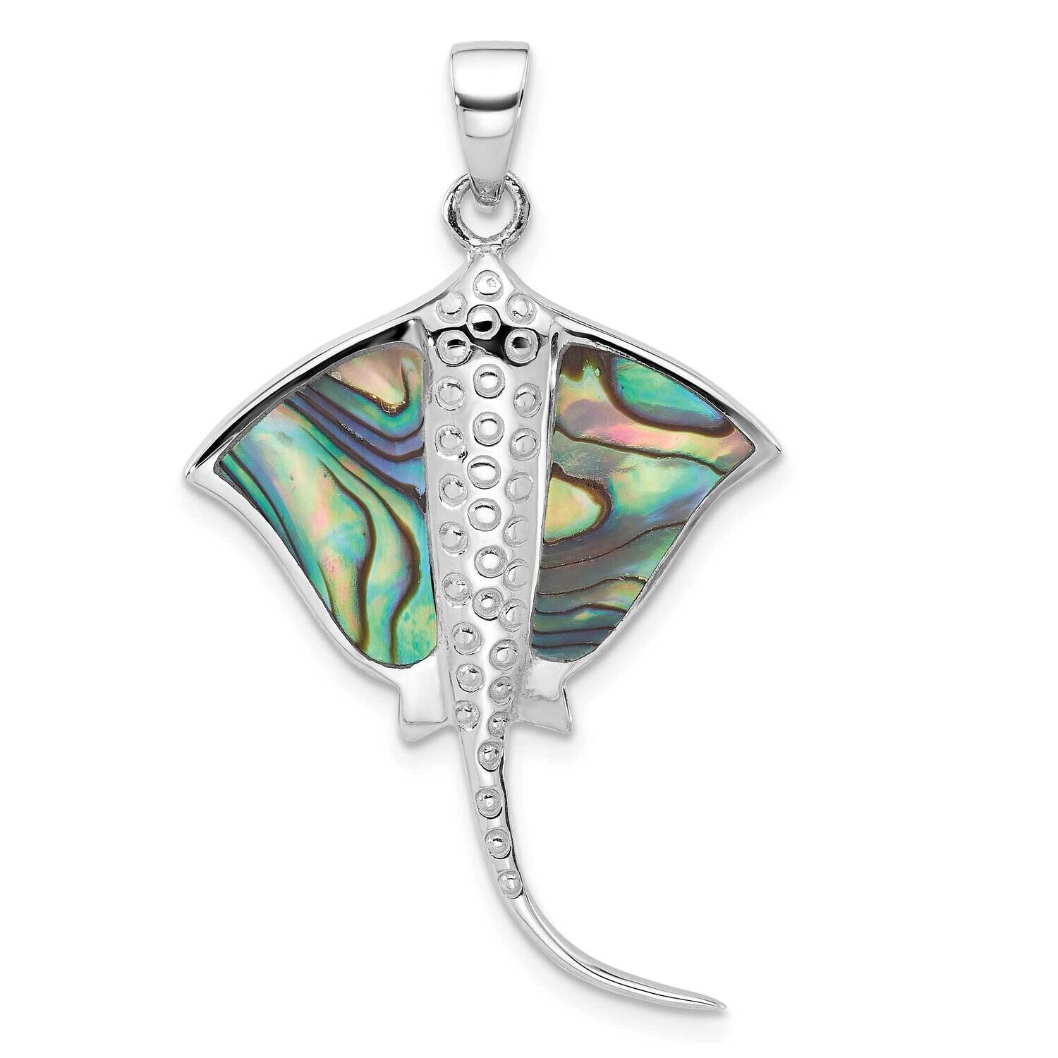 Polished Abalone Stingray Pendant Sterling Silver Rhodium-Plated QC11365, MPN: QC11365,