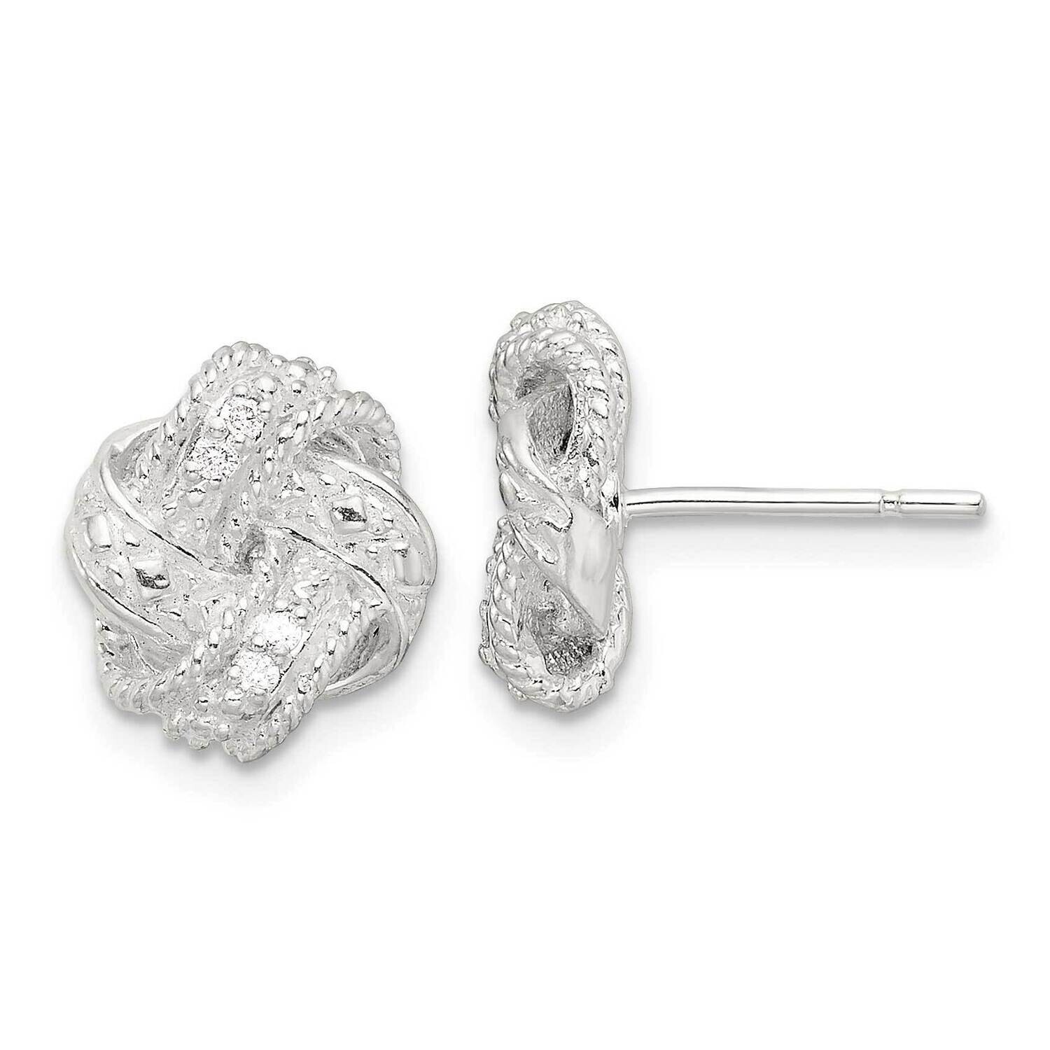 Textured .04Ct Diamond Love Knot Post Earrings Sterling Silver Polished QE17473, MPN: QE17473,