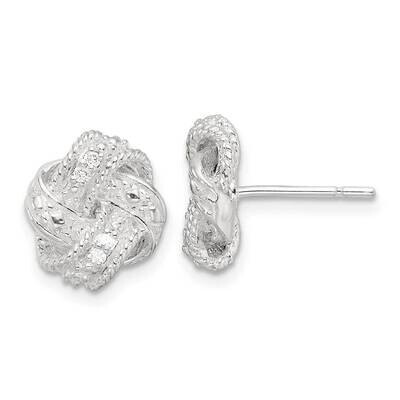 Textured .04Ct Diamond Love Knot Post Earrings Sterling Silver Polished QE17473, MPN: QE17473,