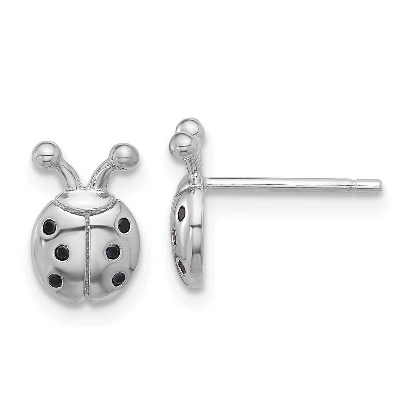 Flash Platinum-Plated Black Spinel Ladybug Post Earrings Sterling Silver QE17613, MPN: QE17613,